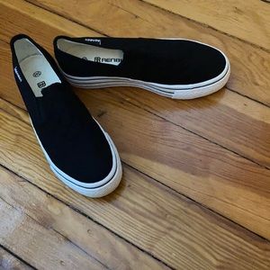 Black and white slip on shoes